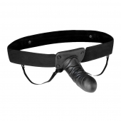 Чёрный полый страпон с вибрацией Unisex Vibrating Hollow Strap-On - 14 см. - Lux Fetish - купить с доставкой в Красноярске