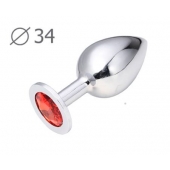 Коническая серебристая анальная втулка с красным кристаллом - 8,2 см. - Anal Jewelry Plug - купить с доставкой в Красноярске