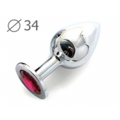 Коническая серебристая анальная втулка с малиновым кристаллом - 8,2 см. - Anal Jewelry Plug - купить с доставкой в Красноярске
