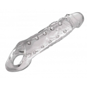 Прозразная закрытая насадка на пенис с поддержкой мошонки Clearly Ample Penis Enhancer - 22 см. - XR Brands - в Красноярске купить с доставкой