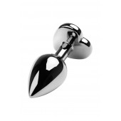 Серебристая коническая анальная пробка с красным кристаллом-сердечком - 7 см. - ToyFa - купить с доставкой в Красноярске