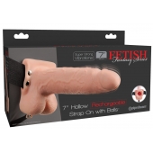 Телесный перезаряжаемый вибрострапон 7  Hollow Rechargeable Strap-on with Balls - 20,3 см. - Pipedream - купить с доставкой в Красноярске