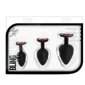 Набор черных анальных пробок с красным кристаллом-сердечком Bling Plugs Training Kit - Blush Novelties - купить с доставкой в Красноярске
