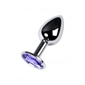 Серебристая конусовидная анальная пробка с фиолетовым кристаллом - 7 см. - ToyFa - купить с доставкой в Красноярске