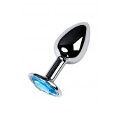 Серебристая конусовидная анальная пробка с голубым кристаллом - 7 см. - ToyFa - купить с доставкой в Красноярске