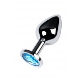 Серебристая конусовидная анальная пробка с голубым кристаллом - 8 см. - ToyFa - купить с доставкой в Красноярске