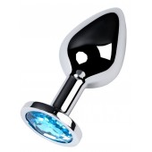 Серебристая конусовидная анальная пробка с голубым кристаллом - 8 см. - ToyFa - купить с доставкой в Красноярске