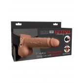 Кофейный перезаряжаемый вибрострапон 7  Hollow Rechargeable Strap-on with Balls - 20,3 см. - Pipedream - купить с доставкой в Красноярске