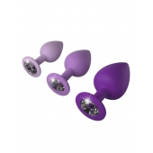 Набор из 3 фиолетовых анальных пробок со стразами Little Gems Trainer Set - Pipedream - купить с доставкой в Красноярске