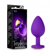 Фиолетовая анальная пробка Bling Plug Medium с золотистым стразом - 8,3 см. - Blush Novelties - купить с доставкой в Красноярске
