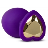 Фиолетовая анальная пробка Bling Plug Large с золотистым стразом - 9,5 см. - Blush Novelties - купить с доставкой в Красноярске