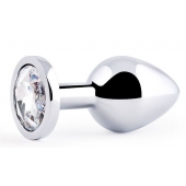 Серебристая анальная пробка с прозрачным стразом - 7,2 см. - Anal Jewelry Plug - купить с доставкой в Красноярске