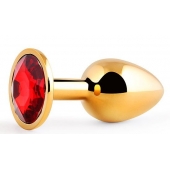 Золотистая анальная пробка с красным стразом - 7,2 см. - Anal Jewelry Plug - купить с доставкой в Красноярске