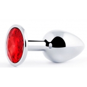Серебристая анальная пробка с красным стразом - 7,2 см. - Anal Jewelry Plug - купить с доставкой в Красноярске