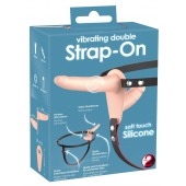Телесный двойной вибрострапон с вибрацией Vibrating Double Strap-On - 15 см. - Orion - купить с доставкой в Красноярске