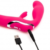 Ярко-розовый безремневой страпон Rechargeable Vibrating Strapless Strap-On - Happy Rabbit - купить с доставкой в Красноярске