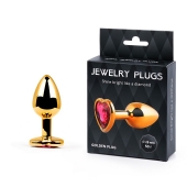 Золотистая анальная пробка с малиновым кристаллом-сердечком - 7 см. - Anal Jewelry Plug - купить с доставкой в Красноярске