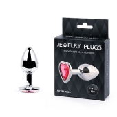 Серебристая анальная пробка с малиновым кристаллом-сердечком - 7 см. - Anal Jewelry Plug - купить с доставкой в Красноярске