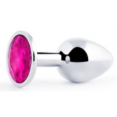 Серебристая анальная пробка с малиновым кристаллом - 7,2 см. - Anal Jewelry Plug - купить с доставкой в Красноярске