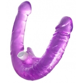 Фиолетовый двухсторонний фаллоимитатор с вибропулей - 35 см. - Toyfa Basic купить с доставкой в интернет-магазине Orgasmix в Красноярске Фиолетовый двухсторонний фаллоимитатор с вибропулей - 35 см. - Toyfa Basic