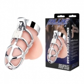 Серебристая металлическая клетка для члена с замком Enslave Cock Cage - BlueLine - купить с доставкой в Красноярске