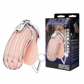 Серебристая металлическая клетка с анальным стимулятором Cock Cage - BlueLine - купить с доставкой в Красноярске