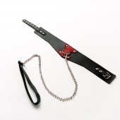 Черный широкий ошейник с красным декором и поводком - Crazy Handmade - купить с доставкой в Красноярске