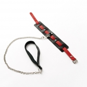 Черный ошейник с красным ремешком и поводком - Crazy Handmade - купить с доставкой в Красноярске