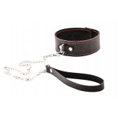 Черный широкий ошейник с красной строчкой и поводком - Crazy Handmade - купить с доставкой в Красноярске