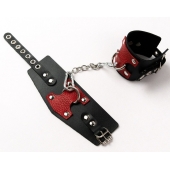 Черные кожаные оковы с красными вставками - Crazy Handmade - купить с доставкой в Красноярске