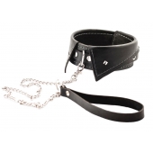 Черный ошейник-воротничок с металлическим поводком - Crazy Handmade - купить с доставкой в Красноярске
