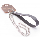 Серебристый металлический поводок с кожаной черной ручкой - 80 см. - Crazy Handmade - купить с доставкой в Красноярске