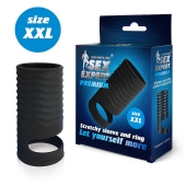 Черная открытая насадка на пенис с кольцом для мошонки XXL-size - 9,4 см. - Sex Expert - в Красноярске купить с доставкой