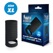 Черная открытая насадка на пенис с кольцом для мошонки XL-size - 8,9 см. - Sex Expert - в Красноярске купить с доставкой