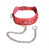 Красный кожаный ошейник с карабином и поводком - Sitabella - купить с доставкой в Красноярске