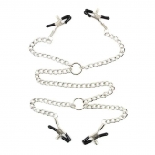 Серебристые зажимы для сосков и половых губ на тонкой цепочке - Notabu - купить с доставкой в Красноярске