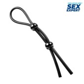 Черное силиконовое лассо с двумя шариками для утяжки - Sex Expert - в Красноярске купить с доставкой
