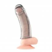 Текстурированная насадка на пенис Clear Textured Penis Enhancing Sleeve Extension - 16,5 см. - BlueLine - в Красноярске купить с доставкой