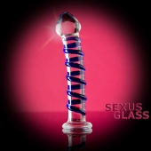 Фаллоимитатор из стекла с синей спиралью - 18 см. - Sexus купить с доставкой в интернет-магазине Orgasmix в Красноярске Фаллоимитатор из стекла с синей спиралью - 18 см. - Sexus