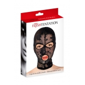Черная кружевная маска на голову с отверстиями для глаз и рта - Fetish Tentation - купить с доставкой в Красноярске