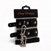 Черные скругленные наручники с мягкой бежевой подкладкой - Crazy Handmade - купить с доставкой в Красноярске