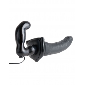 Черный страпон с вагинальной пробкой Deluxe Vibrating Penetrix Strap-On - 19 см. - Pipedream - купить с доставкой в Красноярске