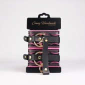 Черные кожаные оковы с розовой строчкой - Crazy Handmade - купить с доставкой в Красноярске