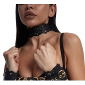 Черный ажурный чокер с золотистой фурнитурой - Crazy Handmade - купить с доставкой в Красноярске