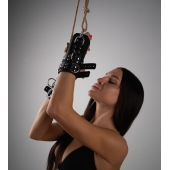 Черные высокие кожаные наручники для подвешивания - Crazy Handmade - купить с доставкой в Красноярске