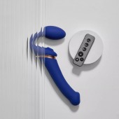 Синий безремневой страпон Multi Orgasm Bendable Strap-On size XL с клиторальной стимуляцией - Strap-on-me - купить с доставкой в Красноярске