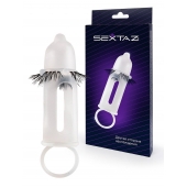 Эластичная насадка на пенис с подхватом мошонки и стимулирующими «ресничками» - Sextaz - в Красноярске купить с доставкой