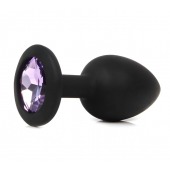 Черная анальная пробка с сиреневым кристаллом - 7,3 см. - 1137