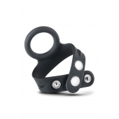 Черное эрекционное кольцо с подхватом мошонки на кнопках VS6 - Blush Novelties - в Красноярске купить с доставкой