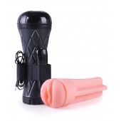 Телесный мастурбатор-вагина в черной колбе с вибрацией - Boys of Toys - в Красноярске купить с доставкой